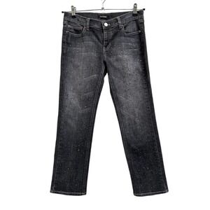 White House Black Market Charcoal Black Rhinestone Crop Denim Jeans, Size 6